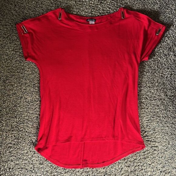 Olivia blu , Red short sleeve ,cold shoulder with metal grommets,back longer, - Picture 1 of 11